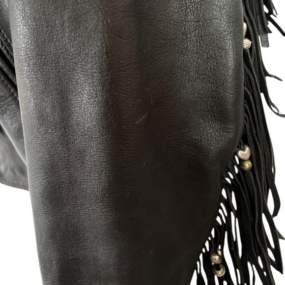 VTG Leather Fringe Rose Jacket Western Biker Boho Rockabilly Cowgirl Rodeo Blck - Picture 4 of 13